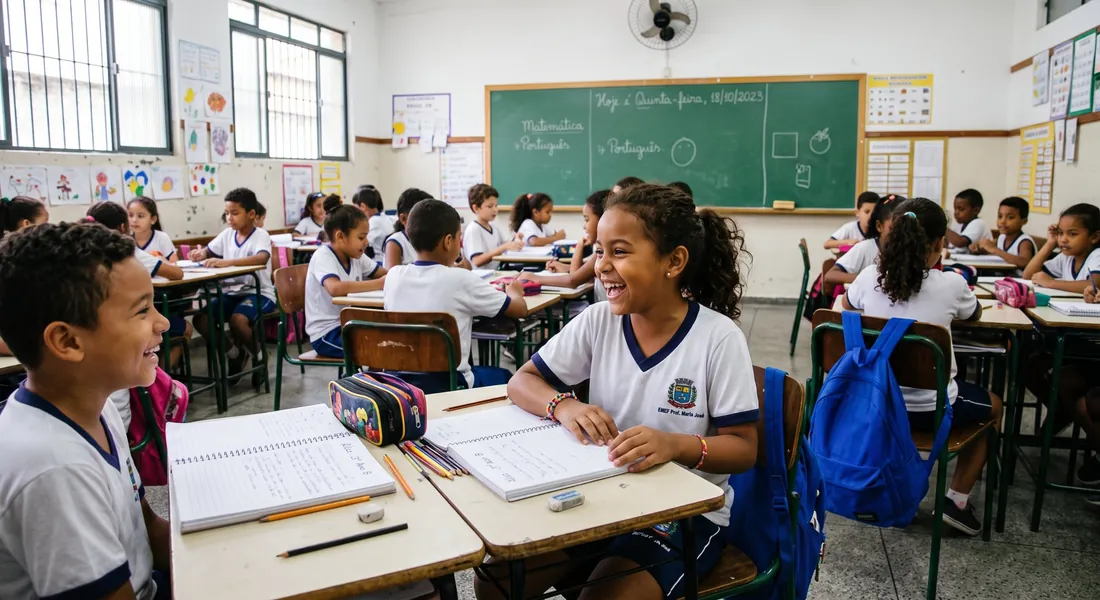 Alunos da rede municipal em sala de aula