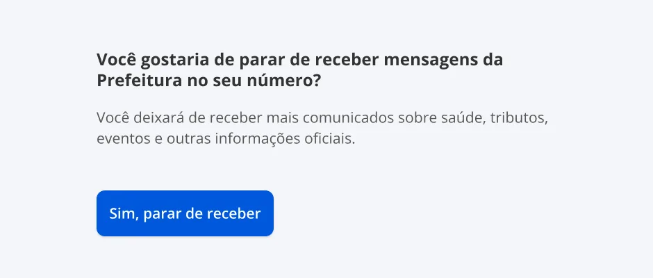 Página de opt-out em que o cidadão escolhe parar de receber mensagens